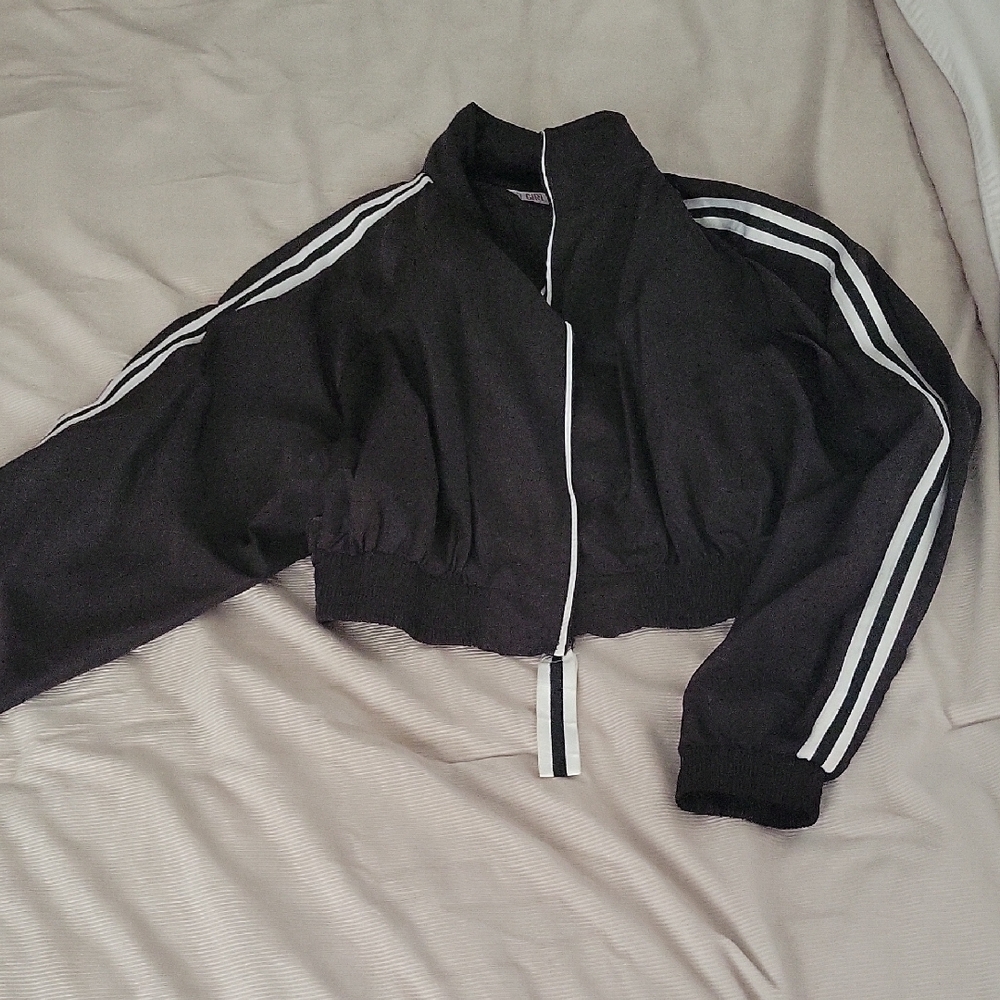 Black and White Bomber Jacket with Stripes